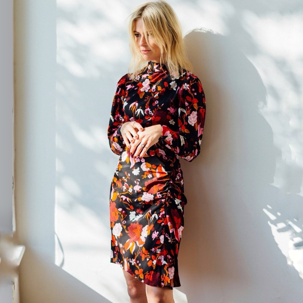 A.L.C. Floral Long Sleeve Dress - Black and Red